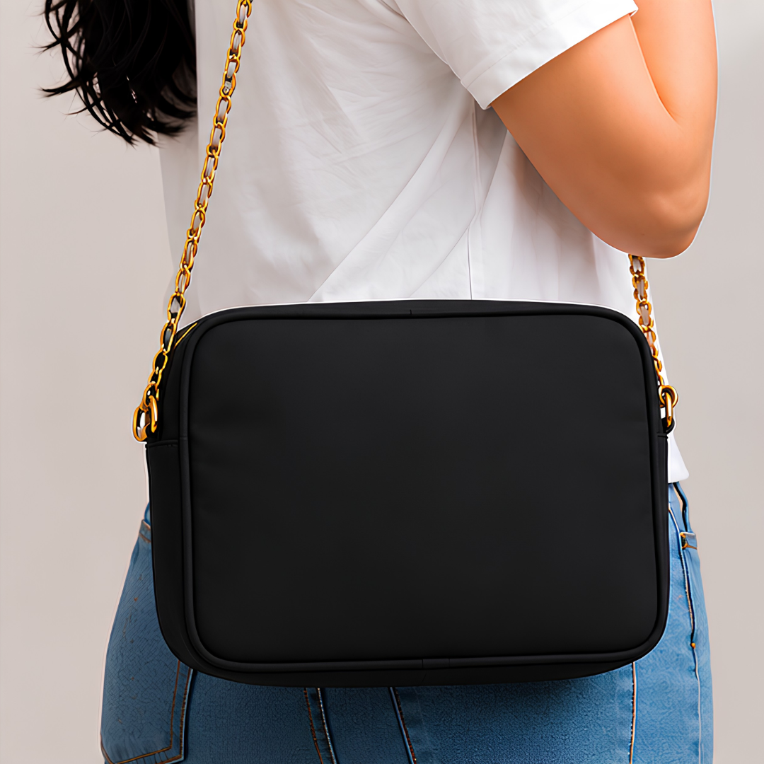 Vintage Floral Canvas Crossbody Bag for Women - Black