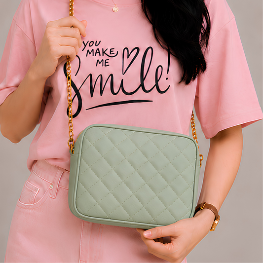 Chic Green Quilted PU Leather Crossbody Bag