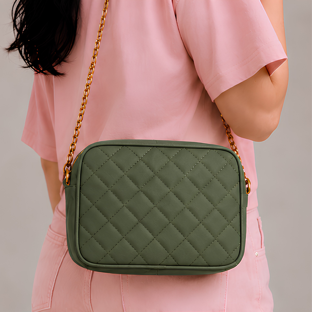 Chic Dark Green Quilted PU Leather Crossbody Bag