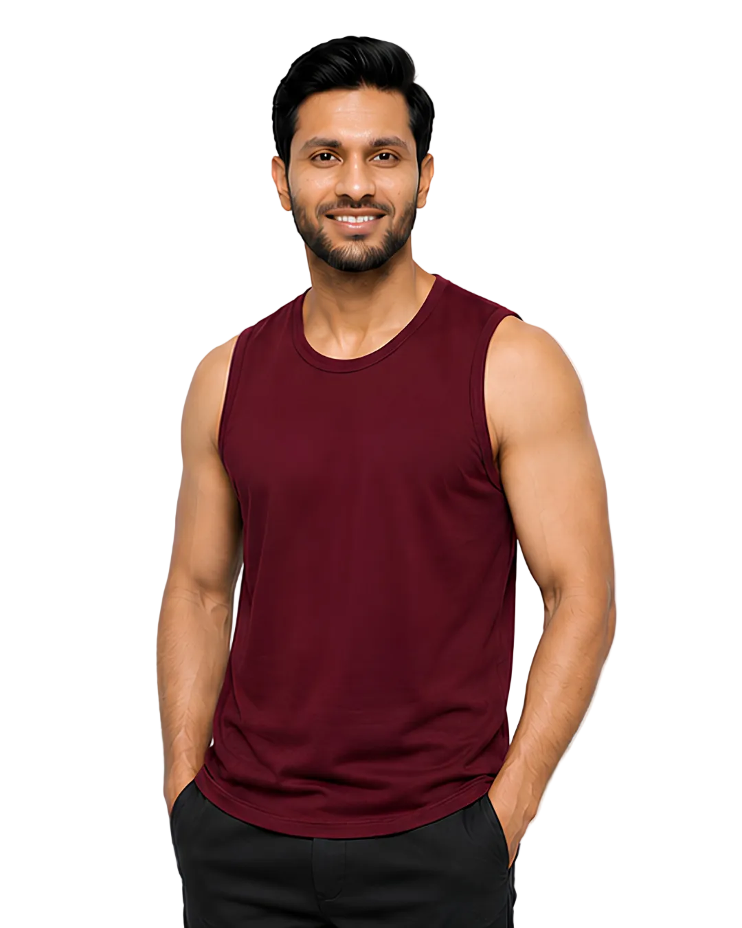 Men's Maroon Sleeveless Gym Tank Top
