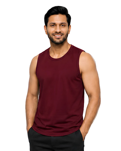 Men's Maroon Sleeveless Gym Tank Top