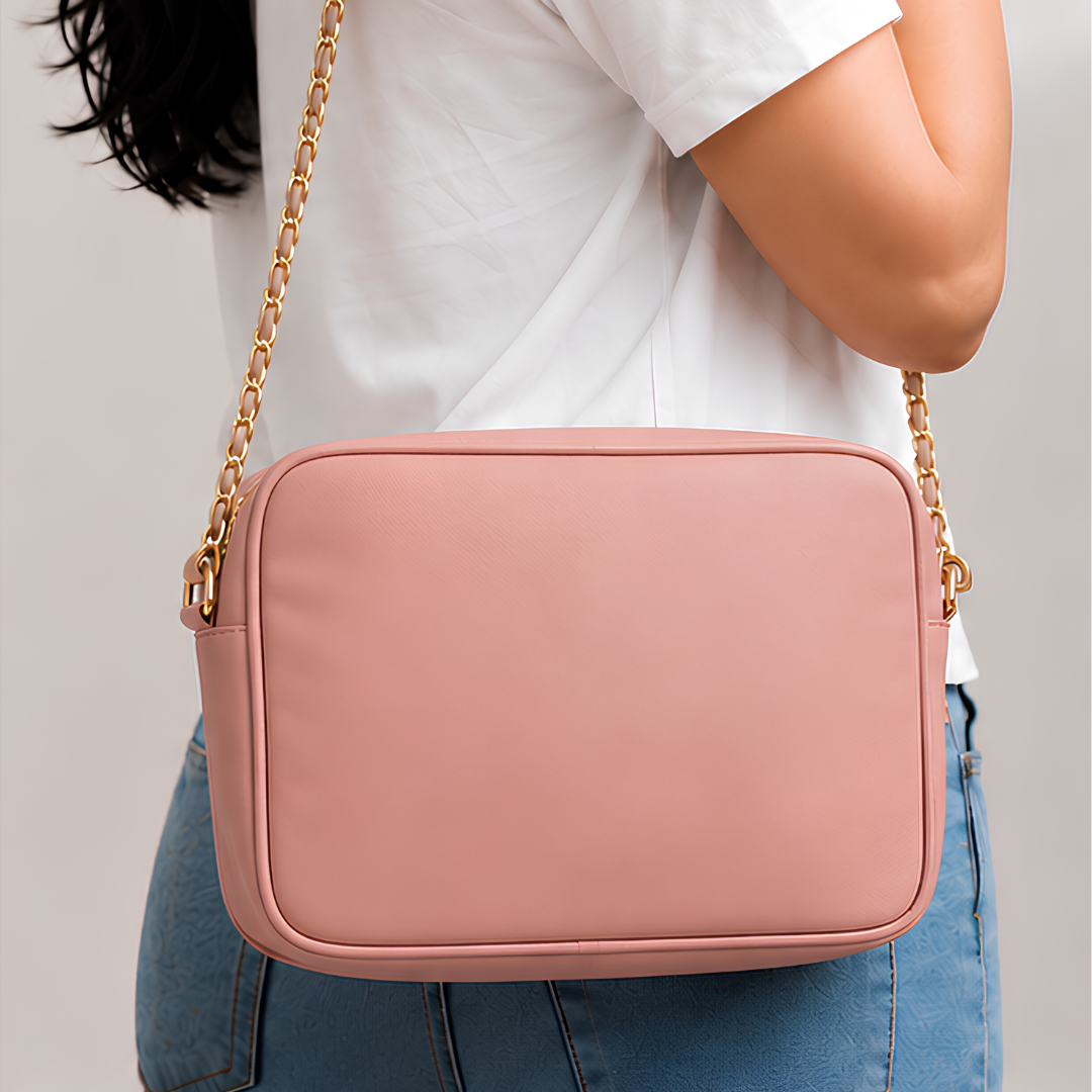 Vintage Floral Canvas Crossbody Bag for Women - Pink