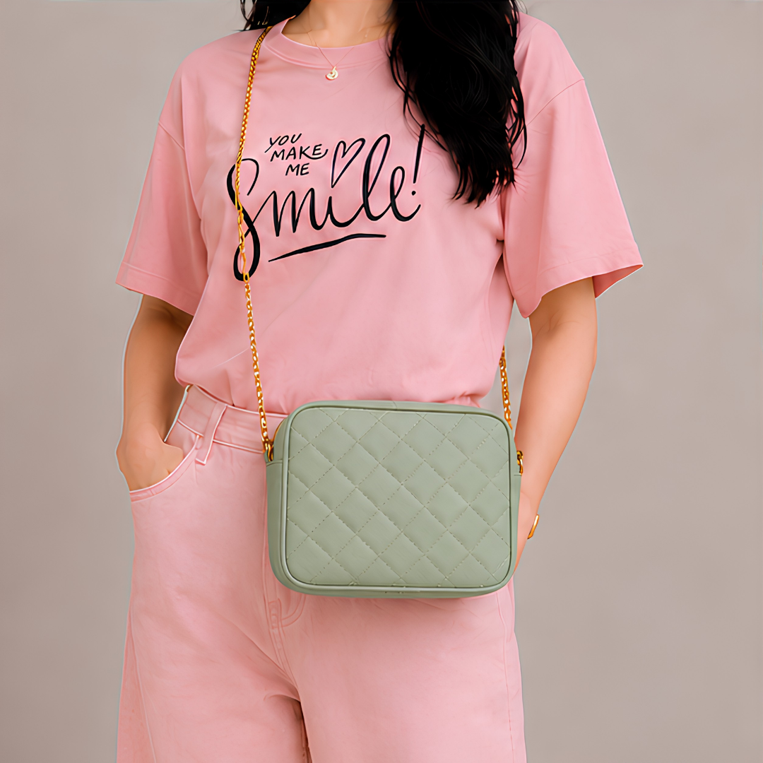 Chic Green Quilted PU Leather Crossbody Bag