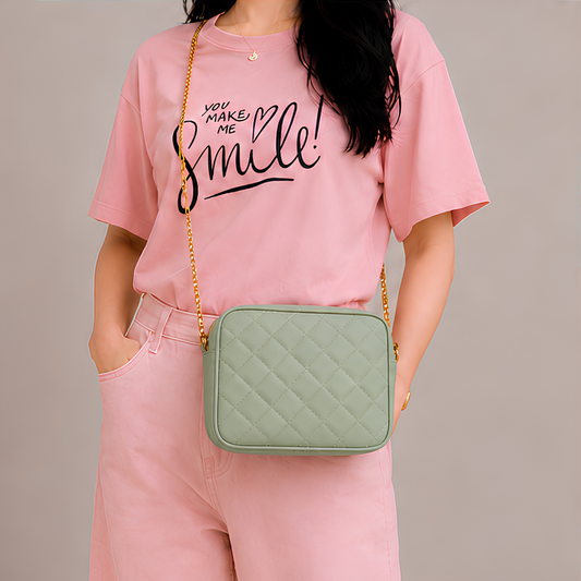 Chic Green Quilted PU Leather Crossbody Bag