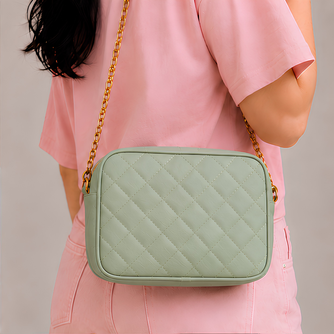 Chic Green Quilted PU Leather Crossbody Bag