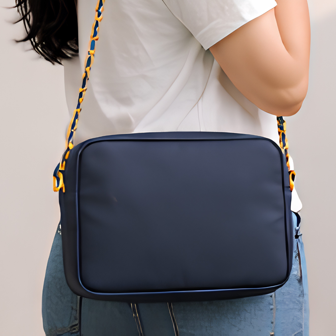 Navy Floral Canvas Crossbody Bag for Women