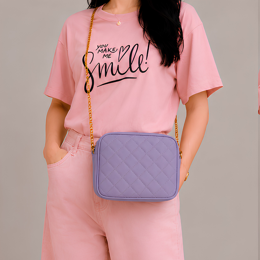 Chic Purple Quilted PU Leather Crossbody Bag