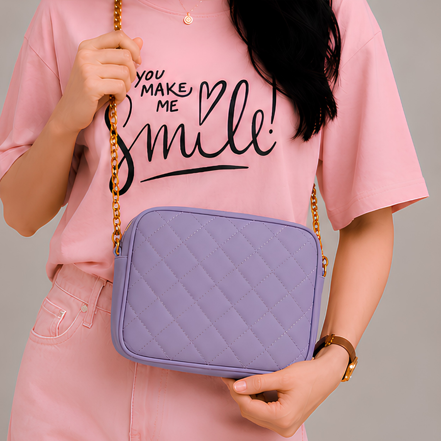 Chic Purple Quilted PU Leather Crossbody Bag