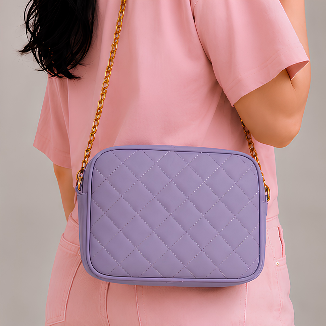 Chic Purple Quilted PU Leather Crossbody Bag