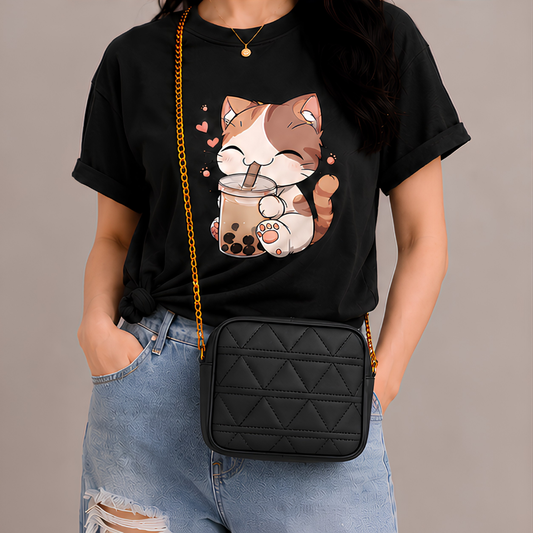 Quilted PU Leather Crossbody Bag - Black