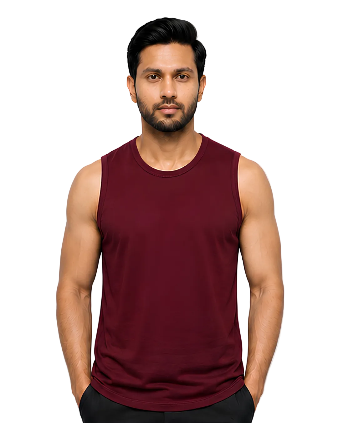 Men's Maroon Sleeveless Gym Tank Top