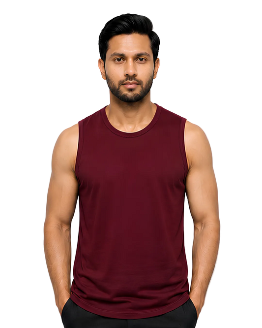 Men's Maroon Sleeveless Gym Tank Top