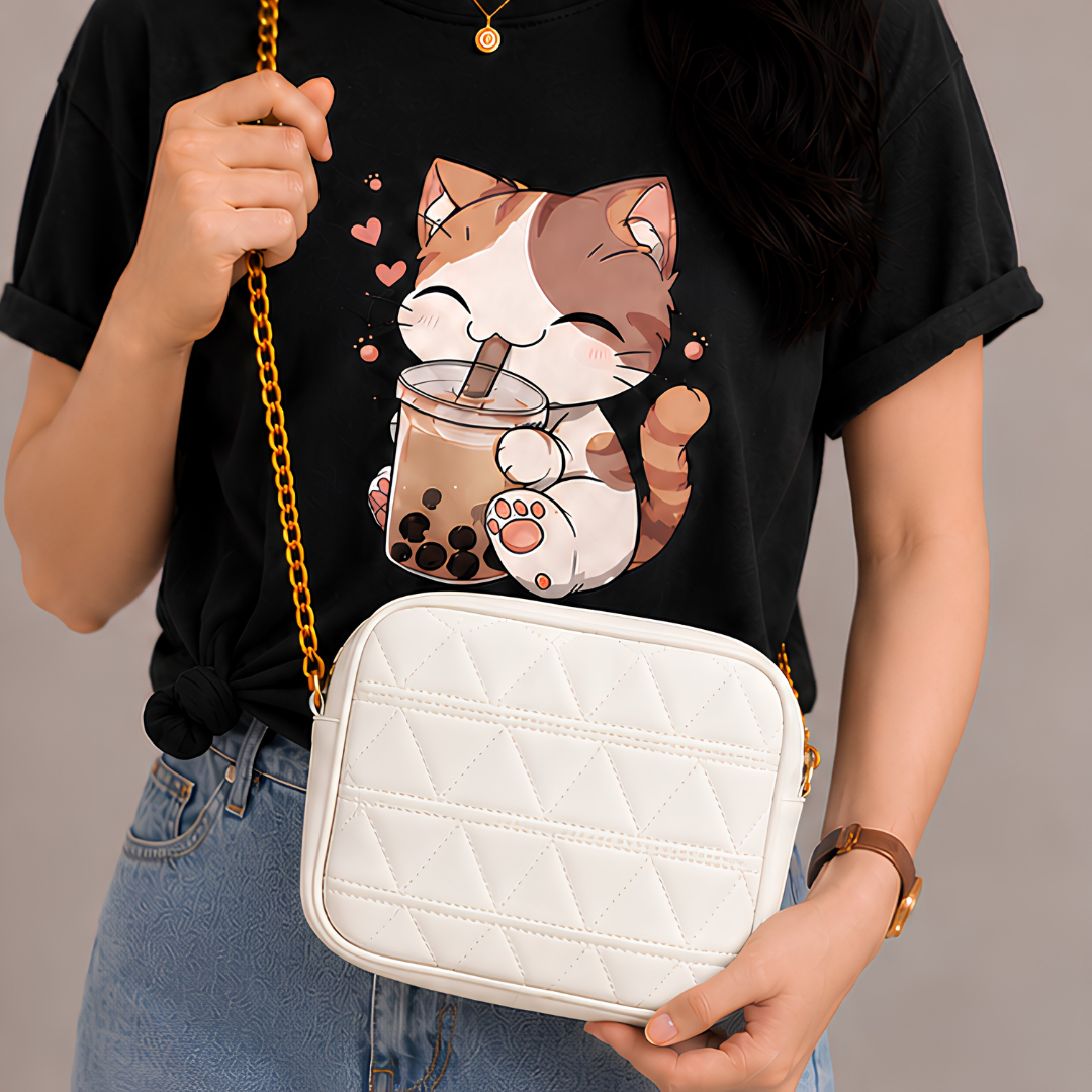 Quilted PU Leather Crossbody Bag - White
