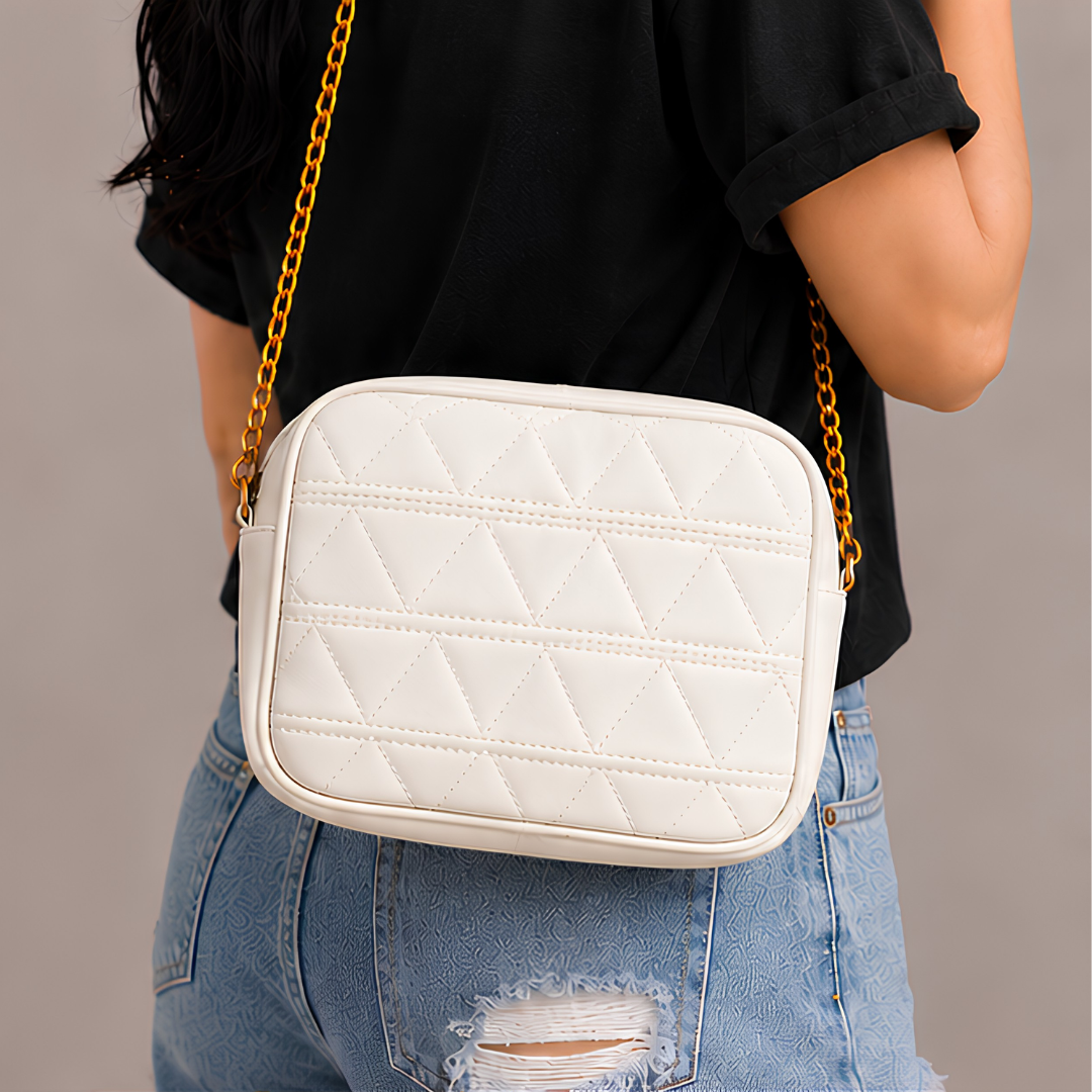 Quilted PU Leather Crossbody Bag - White