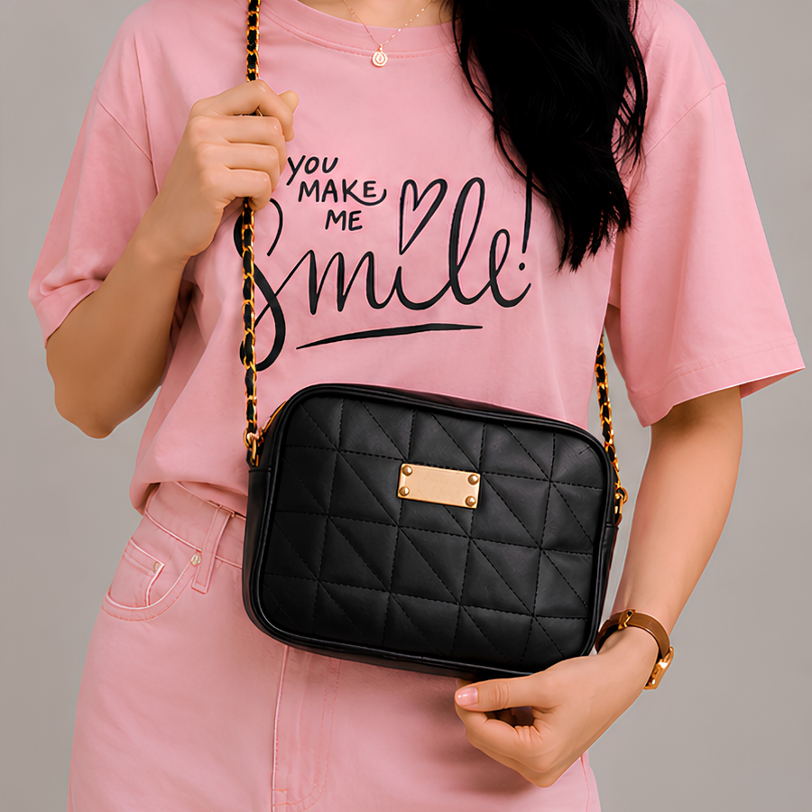 Chic Buckle Quilted PU Leather Crossbody Bag