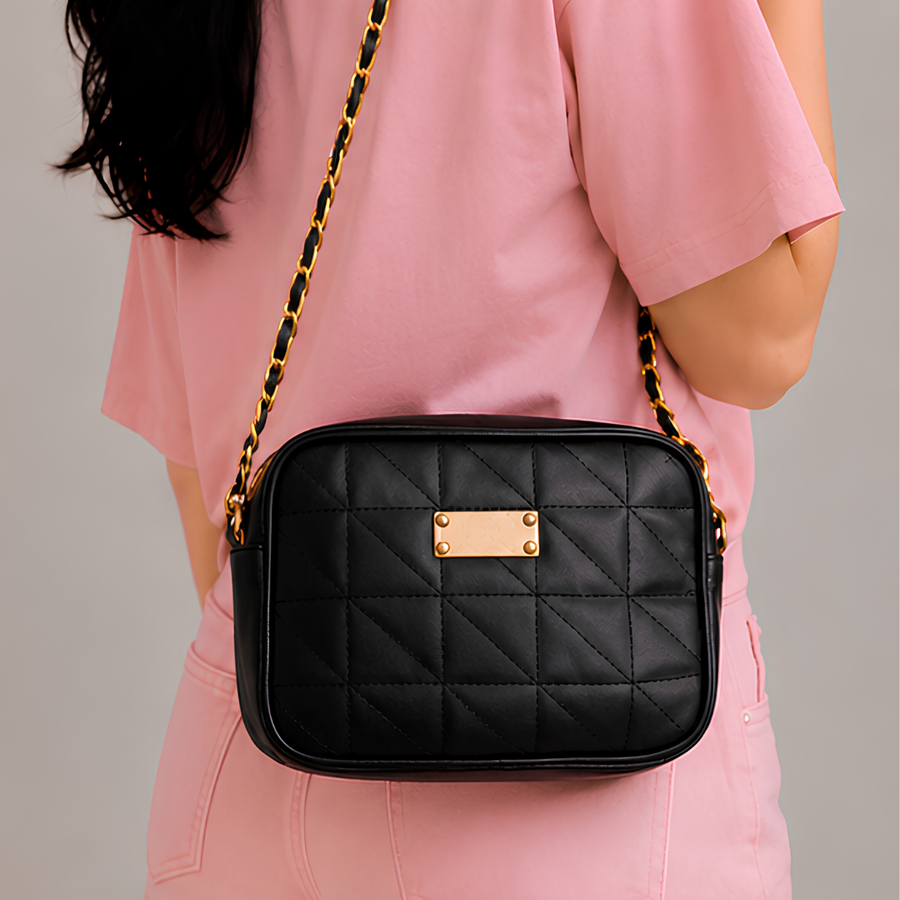 Chic Buckle Quilted PU Leather Crossbody Bag
