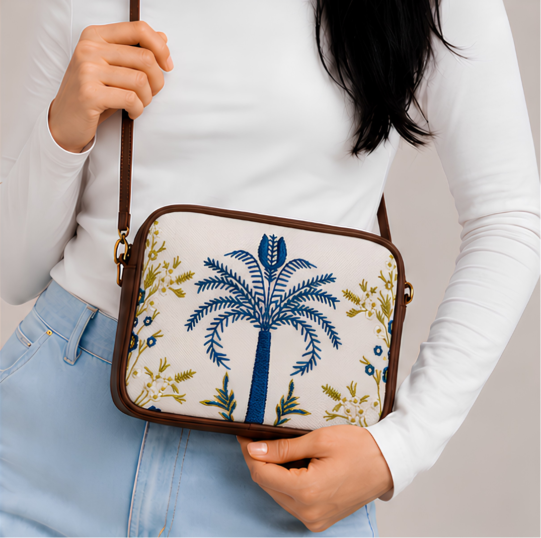 Elegant Floral Canvas Crossbody Bag for Women
