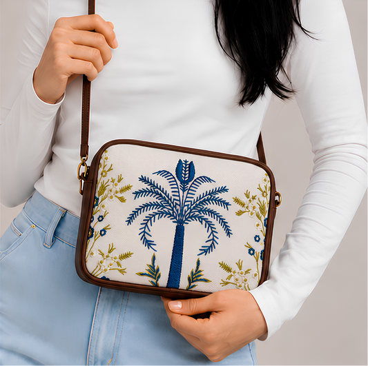 Elegant Floral Canvas Crossbody Bag for Women