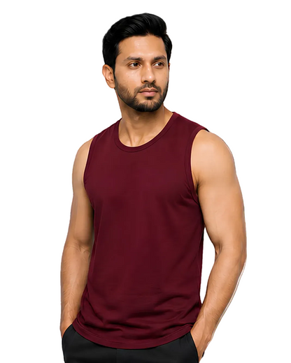 Men's Maroon Sleeveless Gym Tank Top