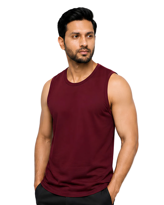 Men's Maroon Sleeveless Gym Tank Top